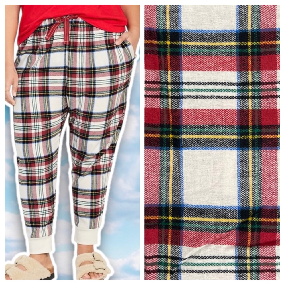 NWT OLD NAVY Matching Flannel Jogger Pajama Pants White Tartan Plaid Preppy PJs
